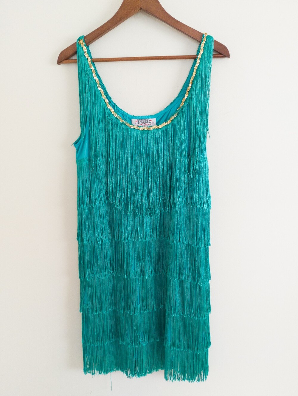 Jerry Beck for Charades Teal Green Fringe Flapper Costume Dress Size Medium